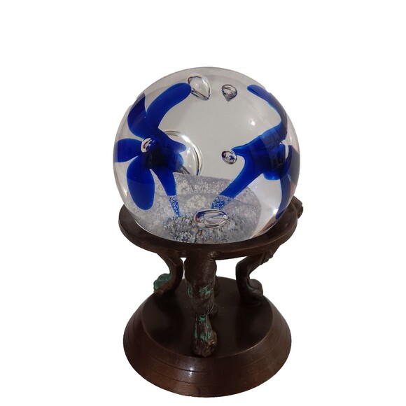 Signed Paperweight A. Jablonski (Etched Initials) With Brass Display Holder - Picture 1 of 7